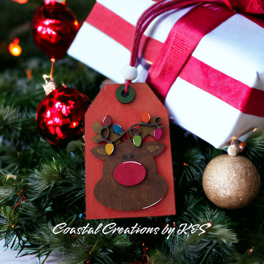 Holiday Ornament, Gift Tag,Rudolph