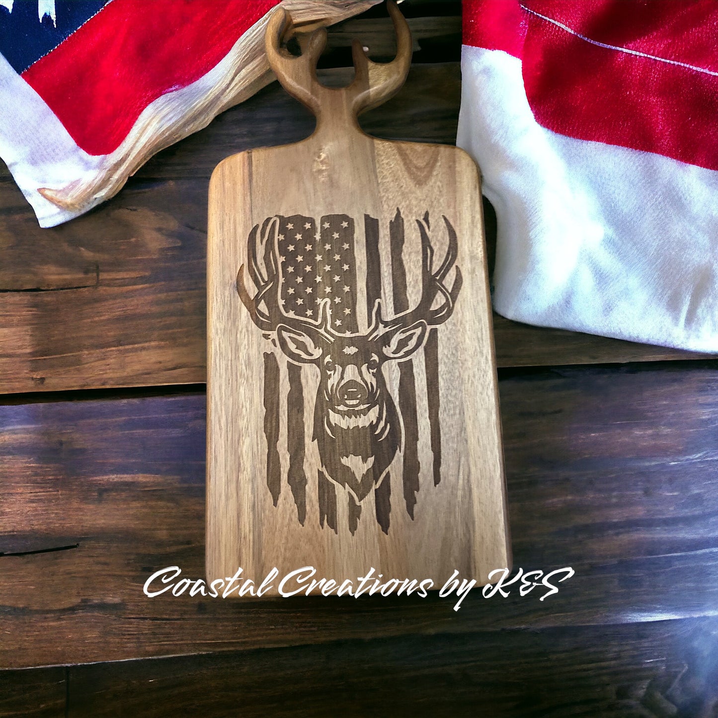 Cutting/Charcuterie Board, Deer with Flag