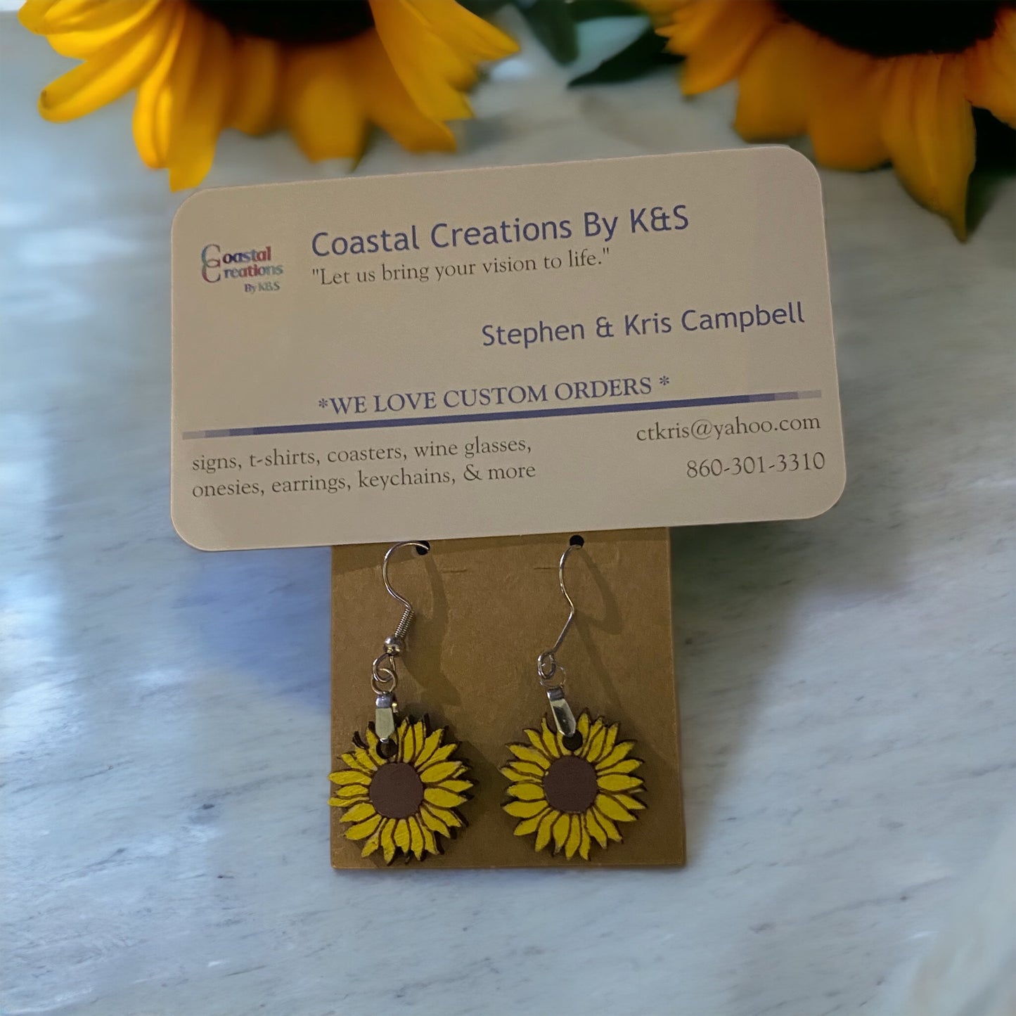 Earrings,Sunflower,Dangle